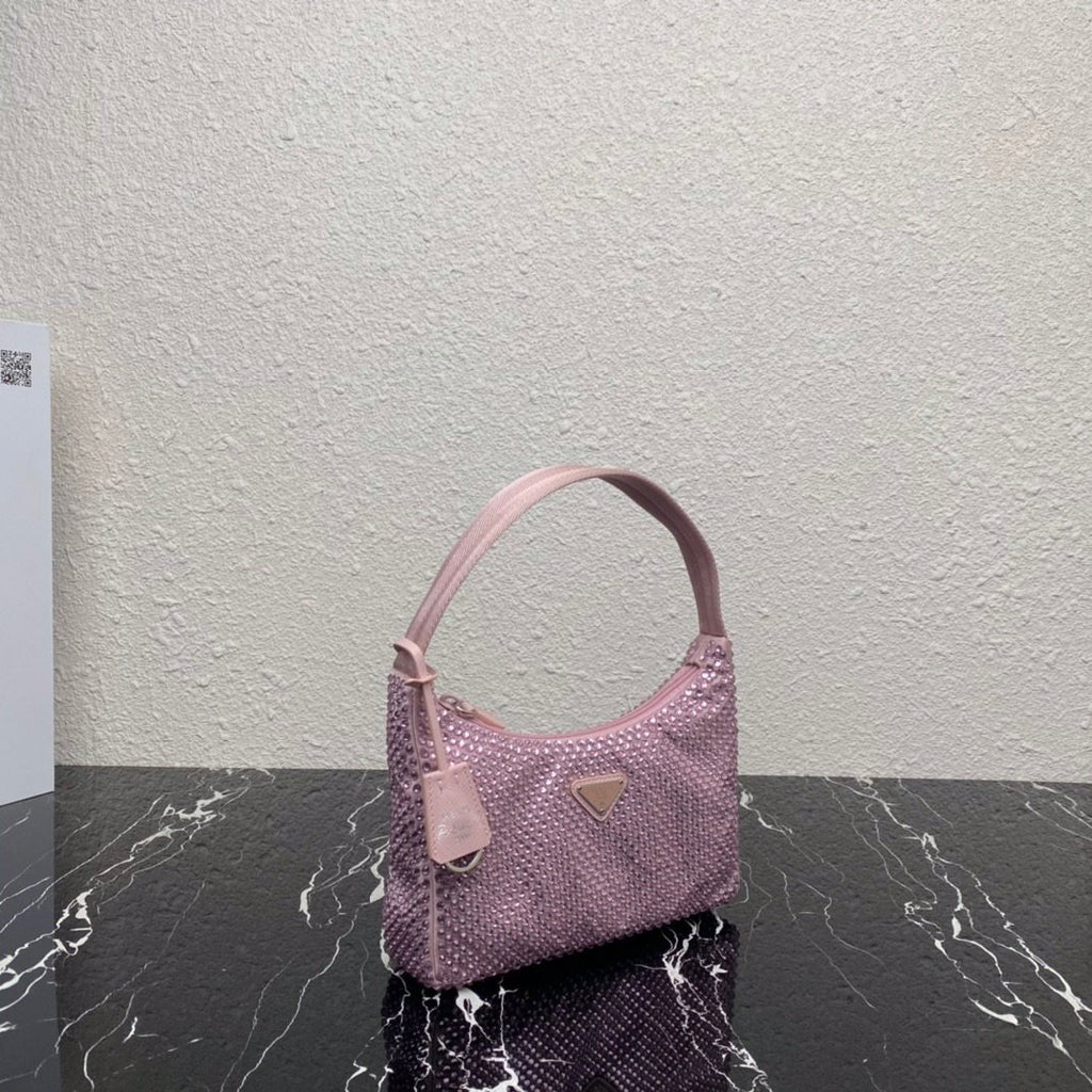 Pink satin mini-bag with crystals