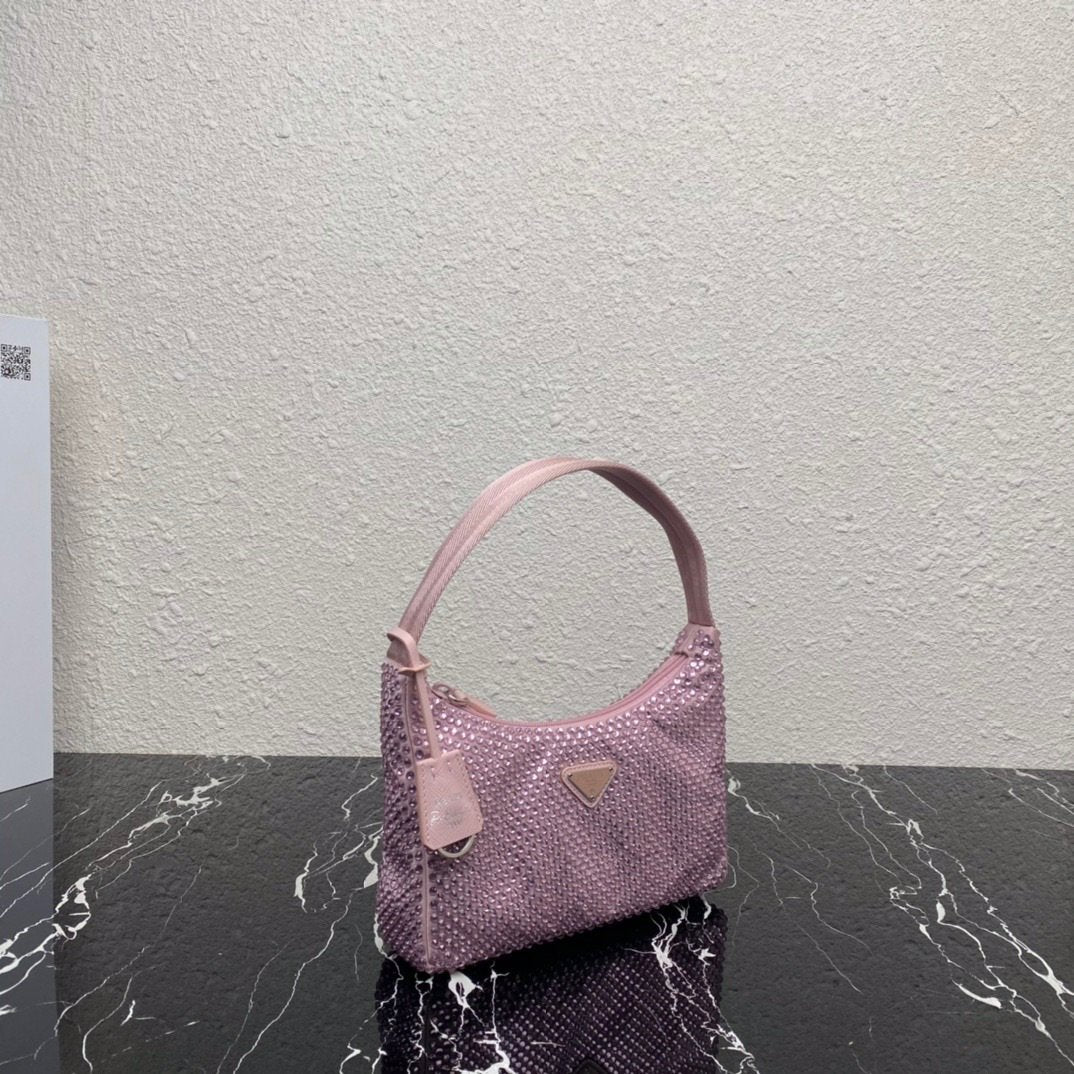 Pink satin mini-bag with crystals