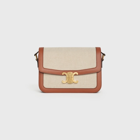 Tan & white medium triomphe bag