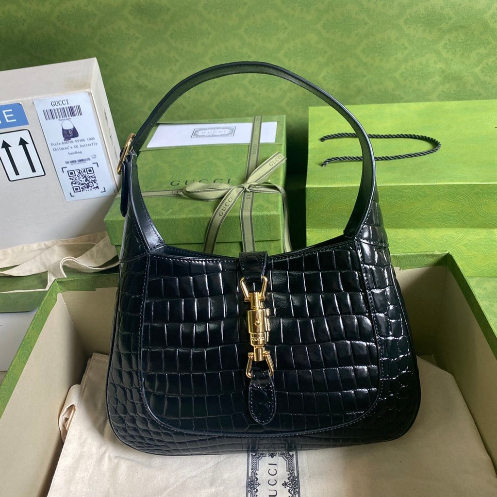 Black crocodile GJ 1961 small shoulder bag