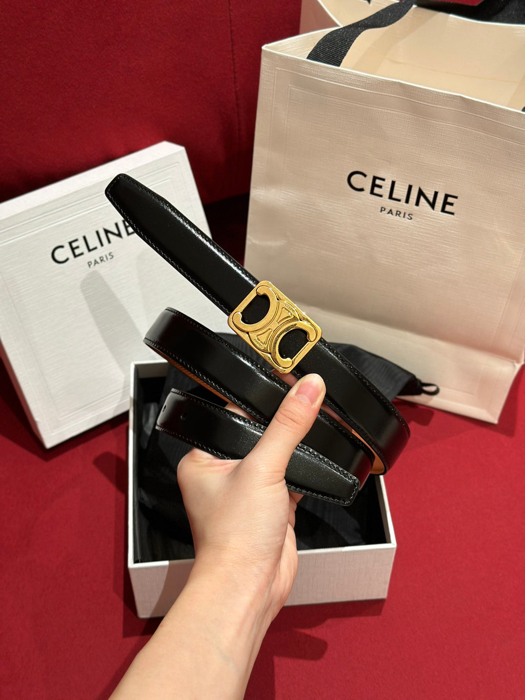 Tan/Black Medium Reversible Framed Triomphe Belt