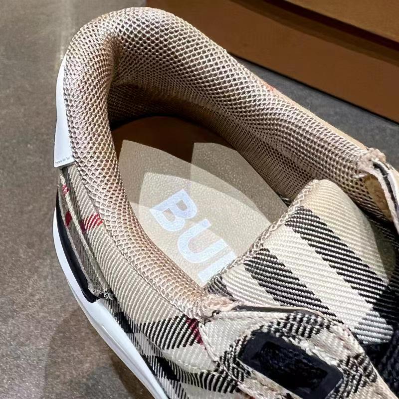 Women's Beige Vintage Check and Leather Sneakers