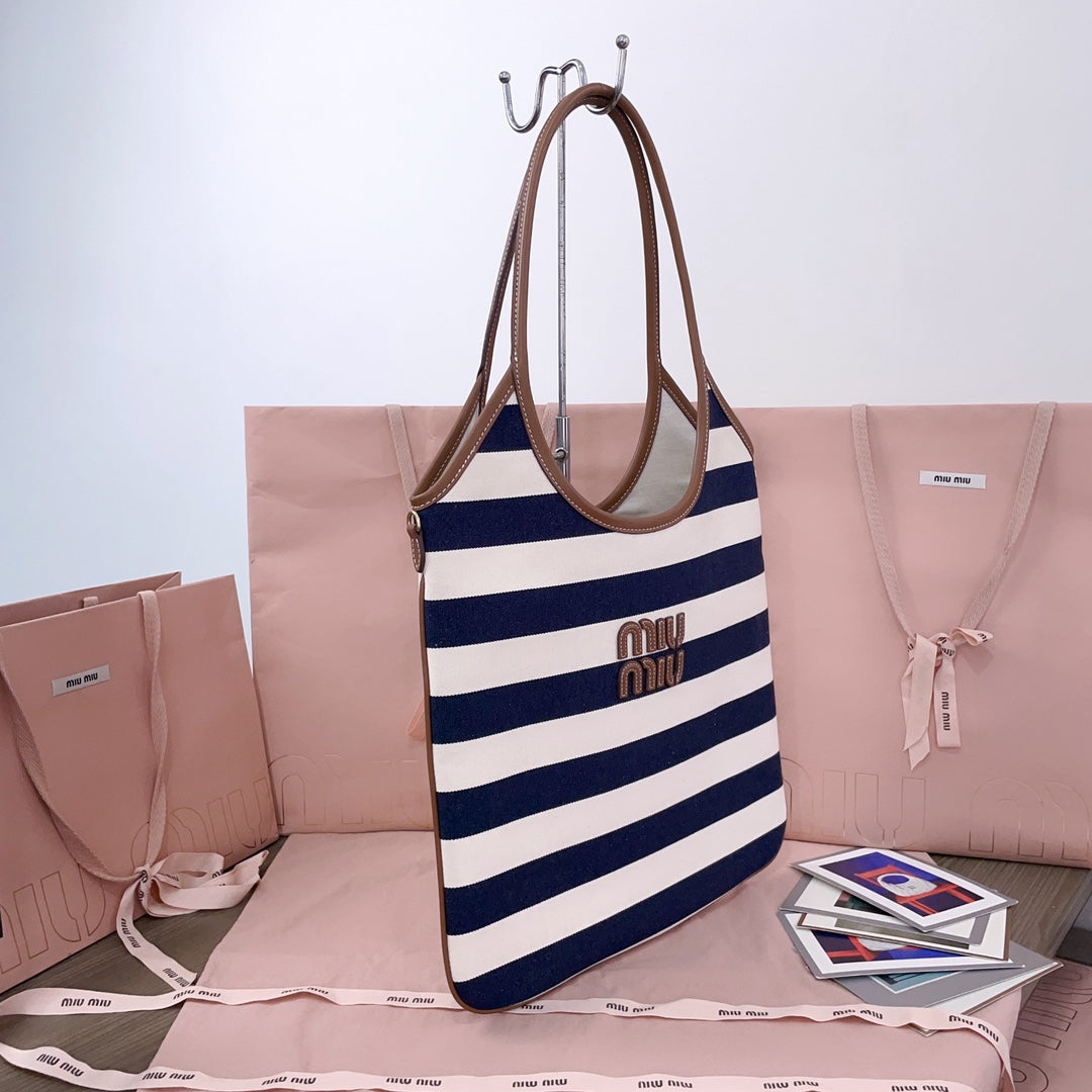 Blue/Beige IVY Canvas & Leather Bag