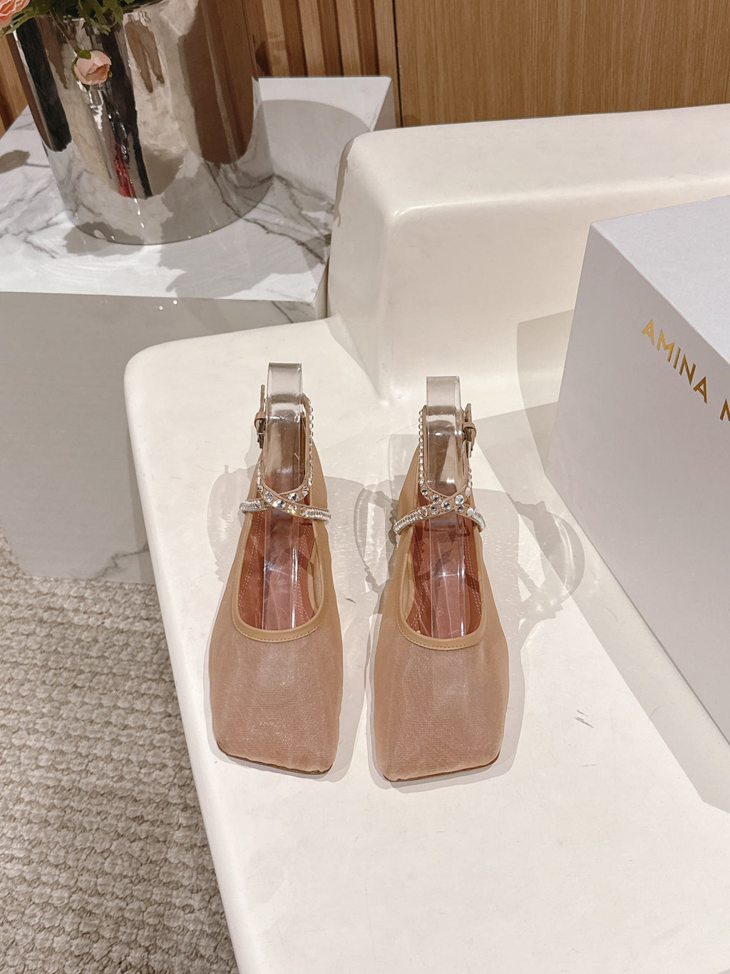 Latte Ane Mesh Crystal Flat