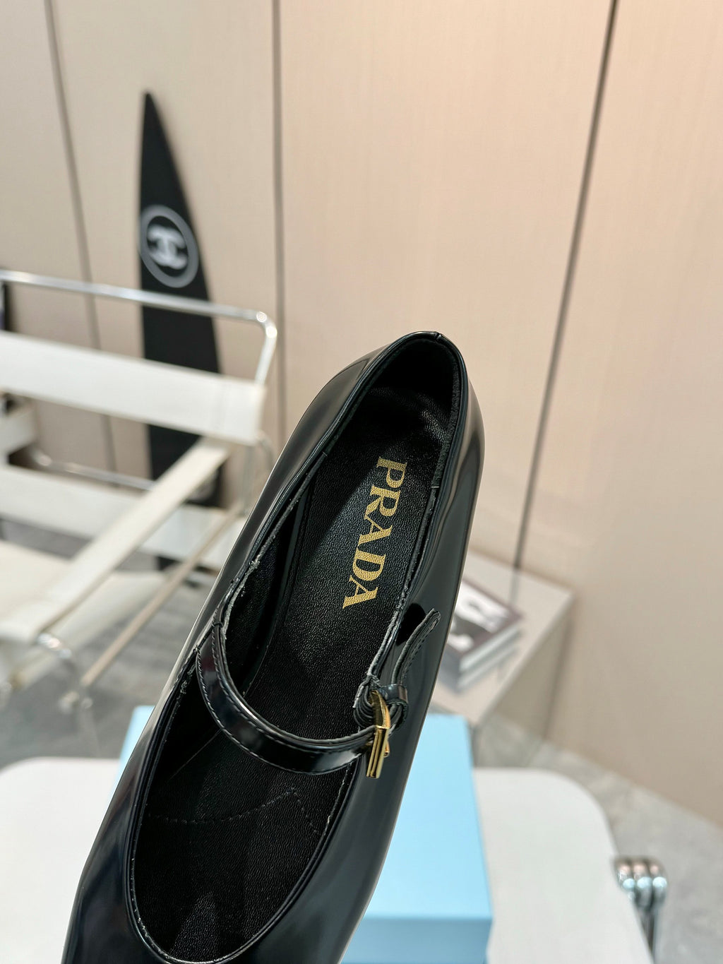 Black Brushed Leather Mary Jane Ballerinas