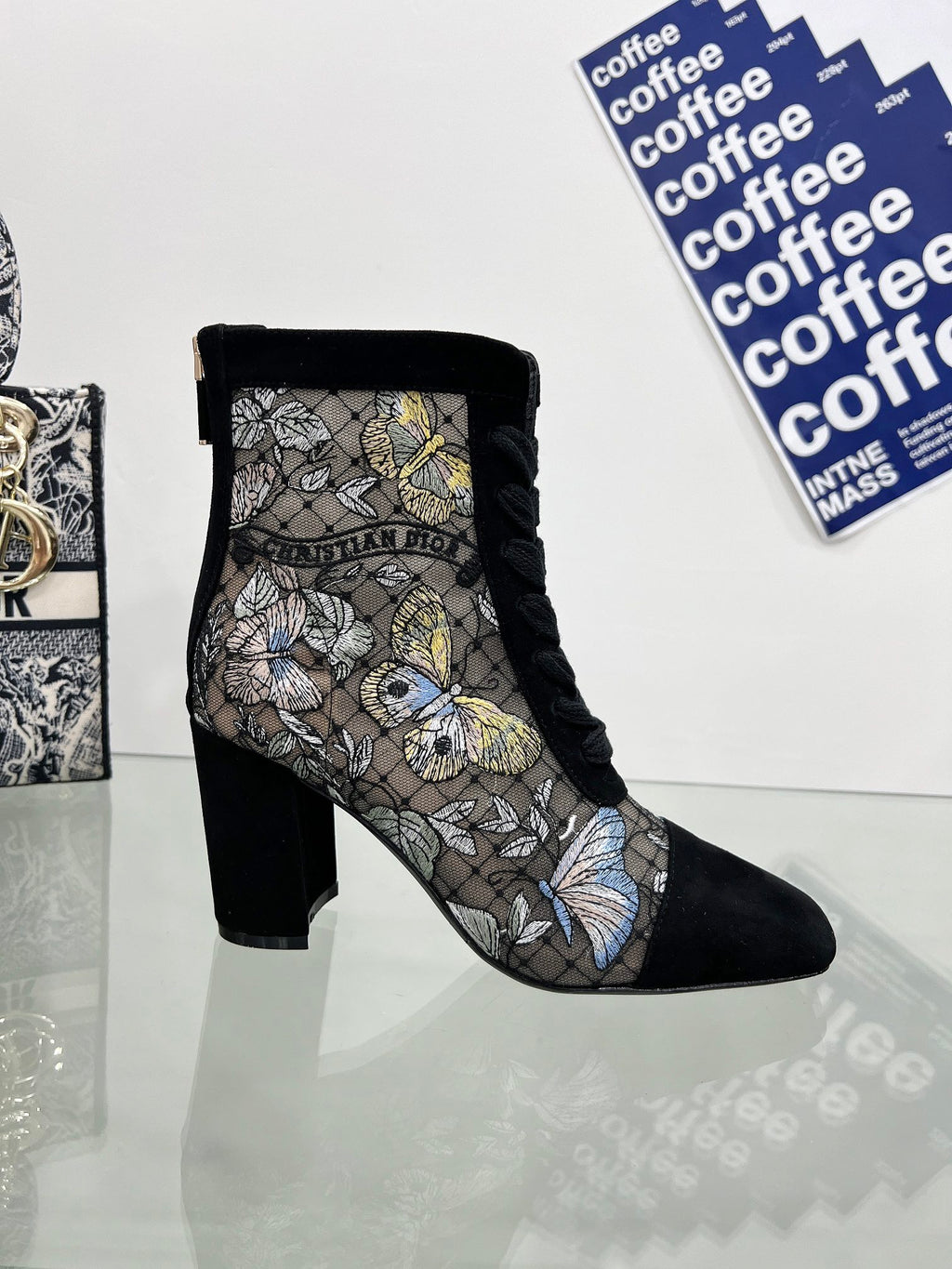 Transparent Mesh & Suede ND Heeled Ankle Boot