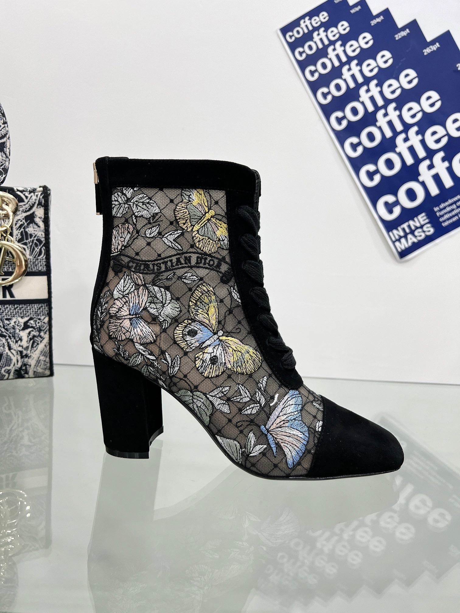 Transparent Mesh & Suede ND Heeled Ankle Boot