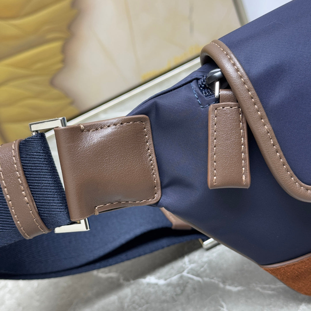 Blue/Coffee Re-Nylon & Leather Belt Bag