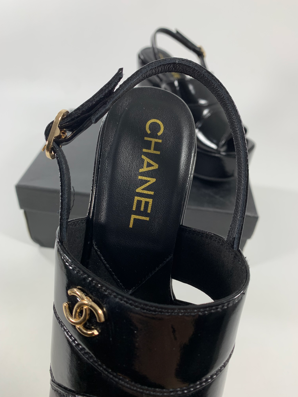 Black C Patent Sandals