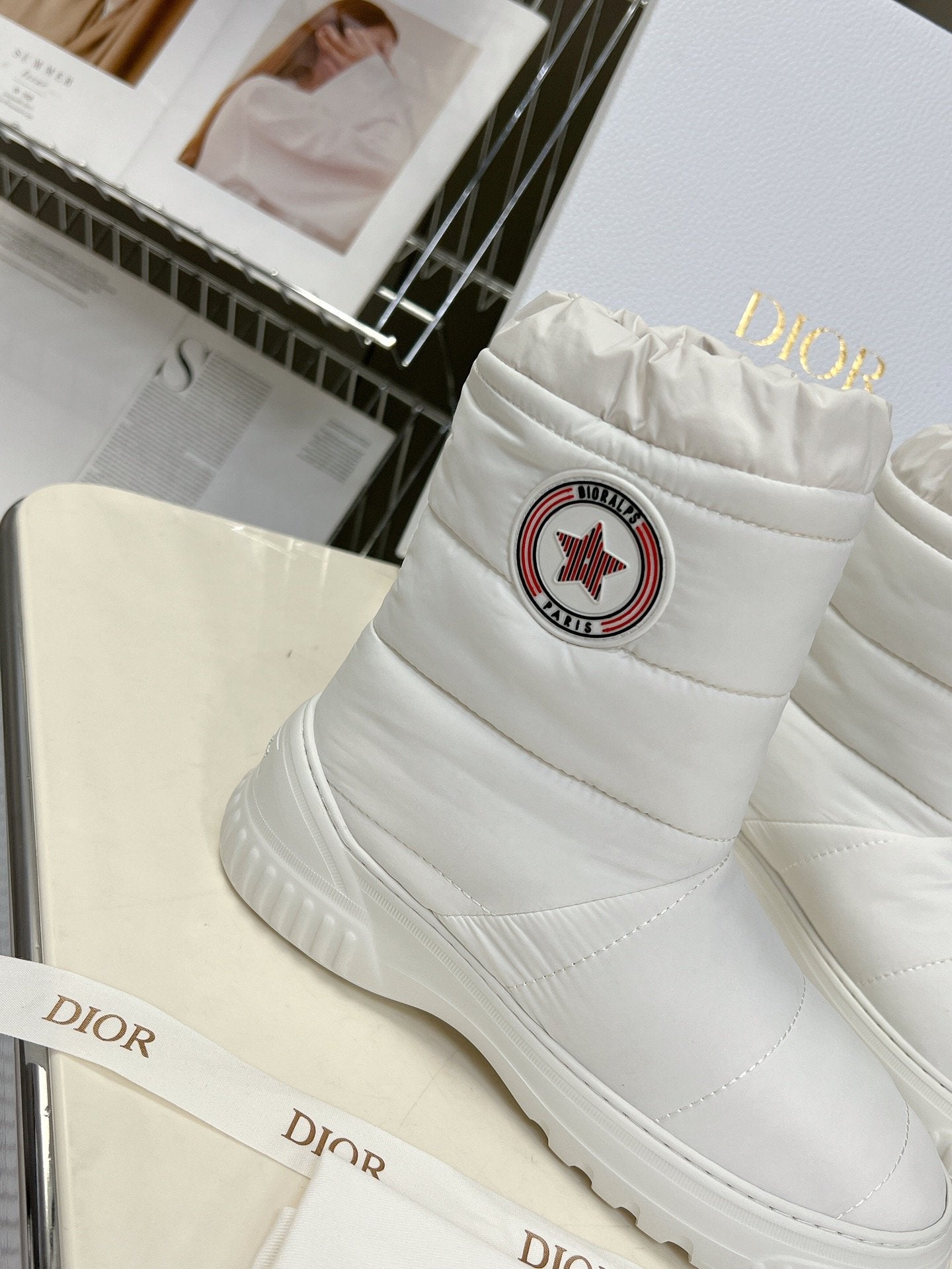 White DF quilted nylon ankle boot