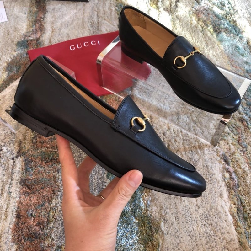 Black GJ leather collapsible-heel loafers