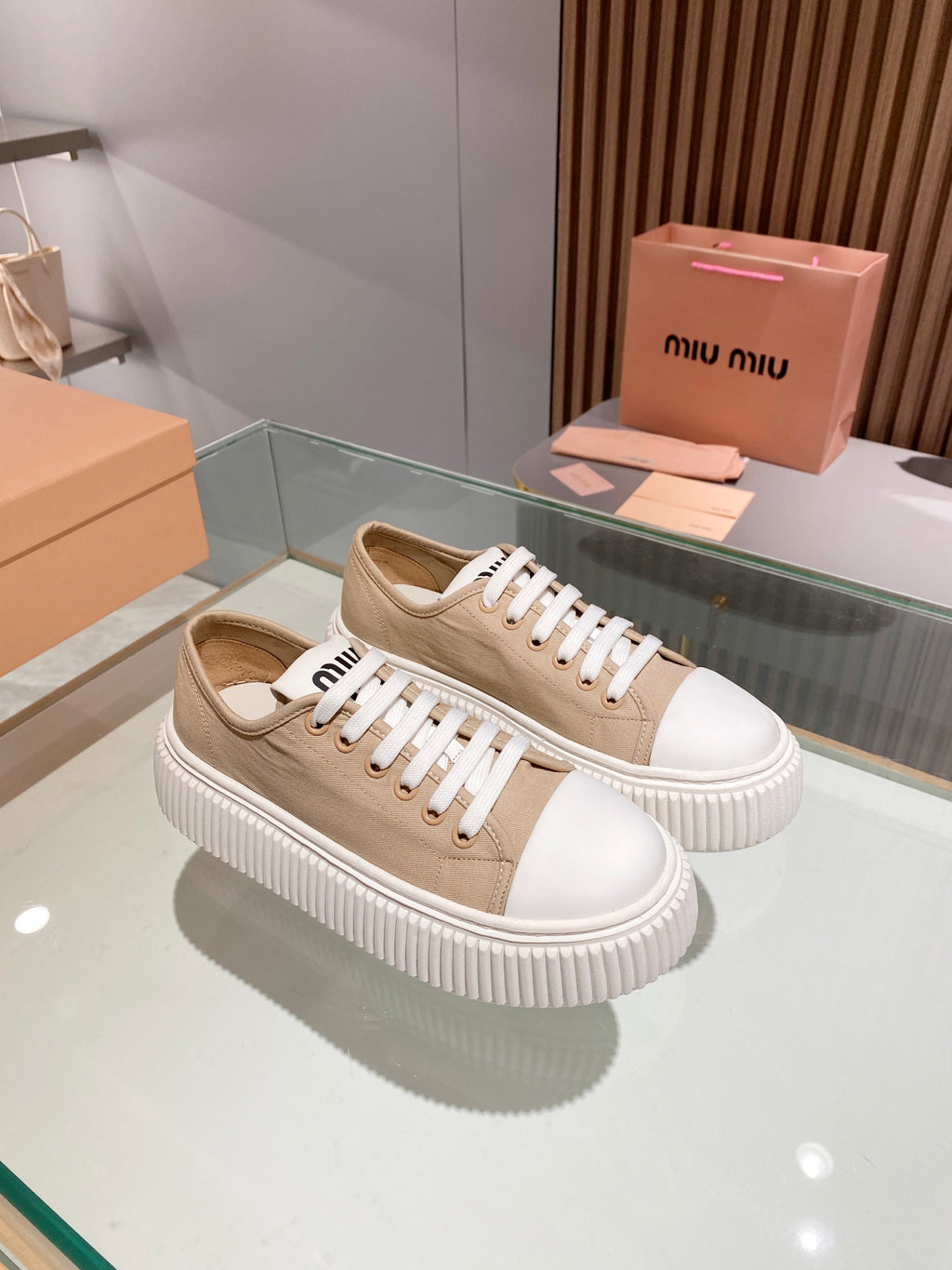 Beige denim sneakers