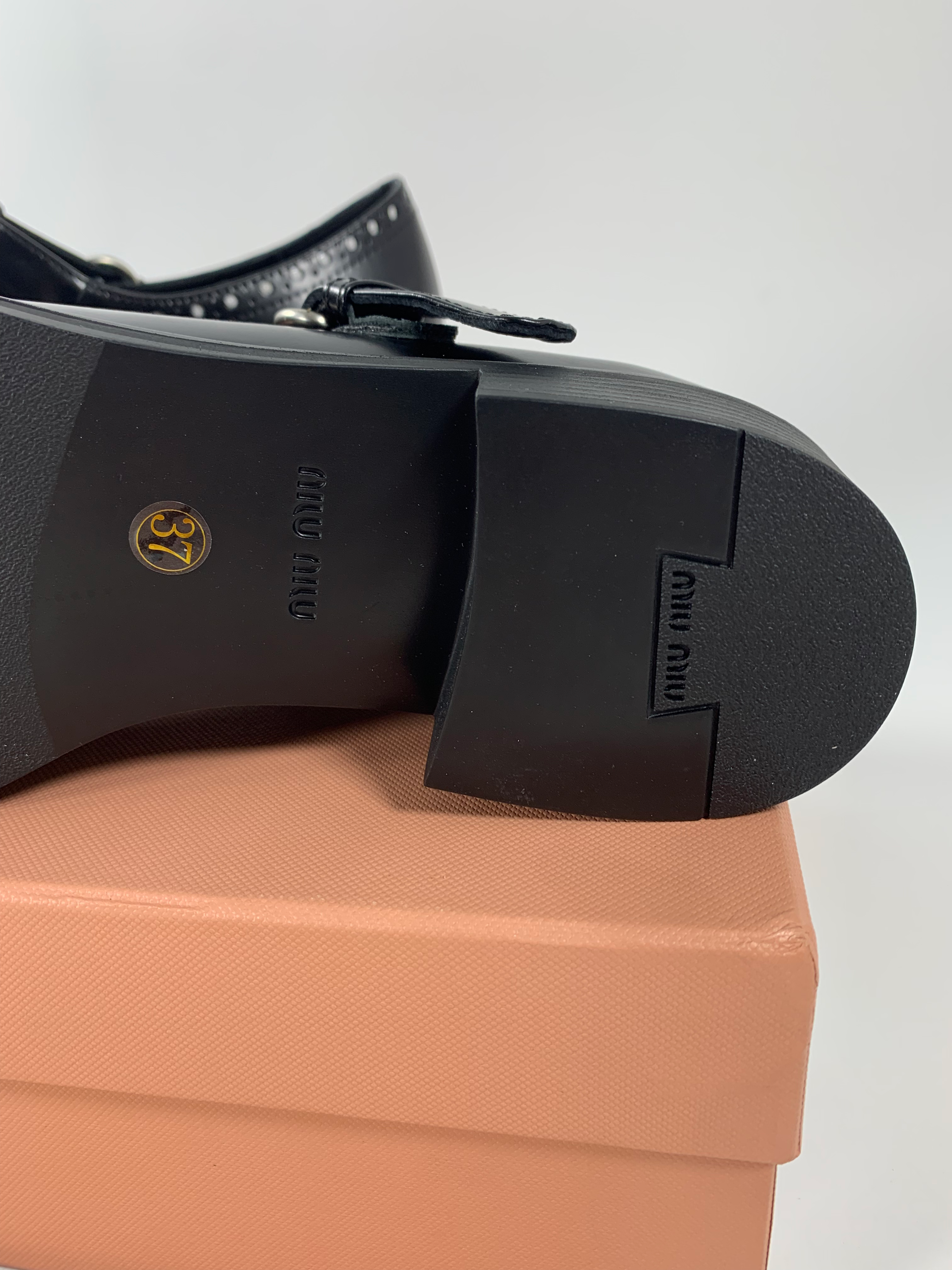 Black Brushed Leather T-Strap Brogue Shoes