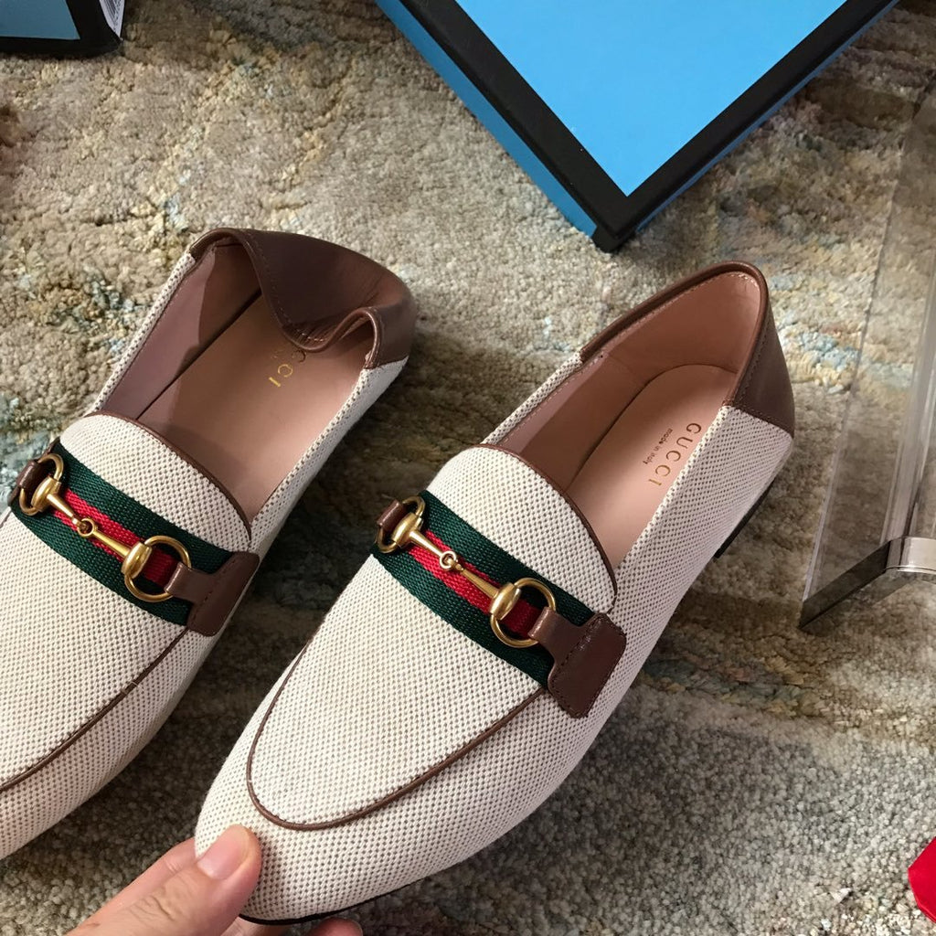 Beige & brown GB collapsible-heel loafers