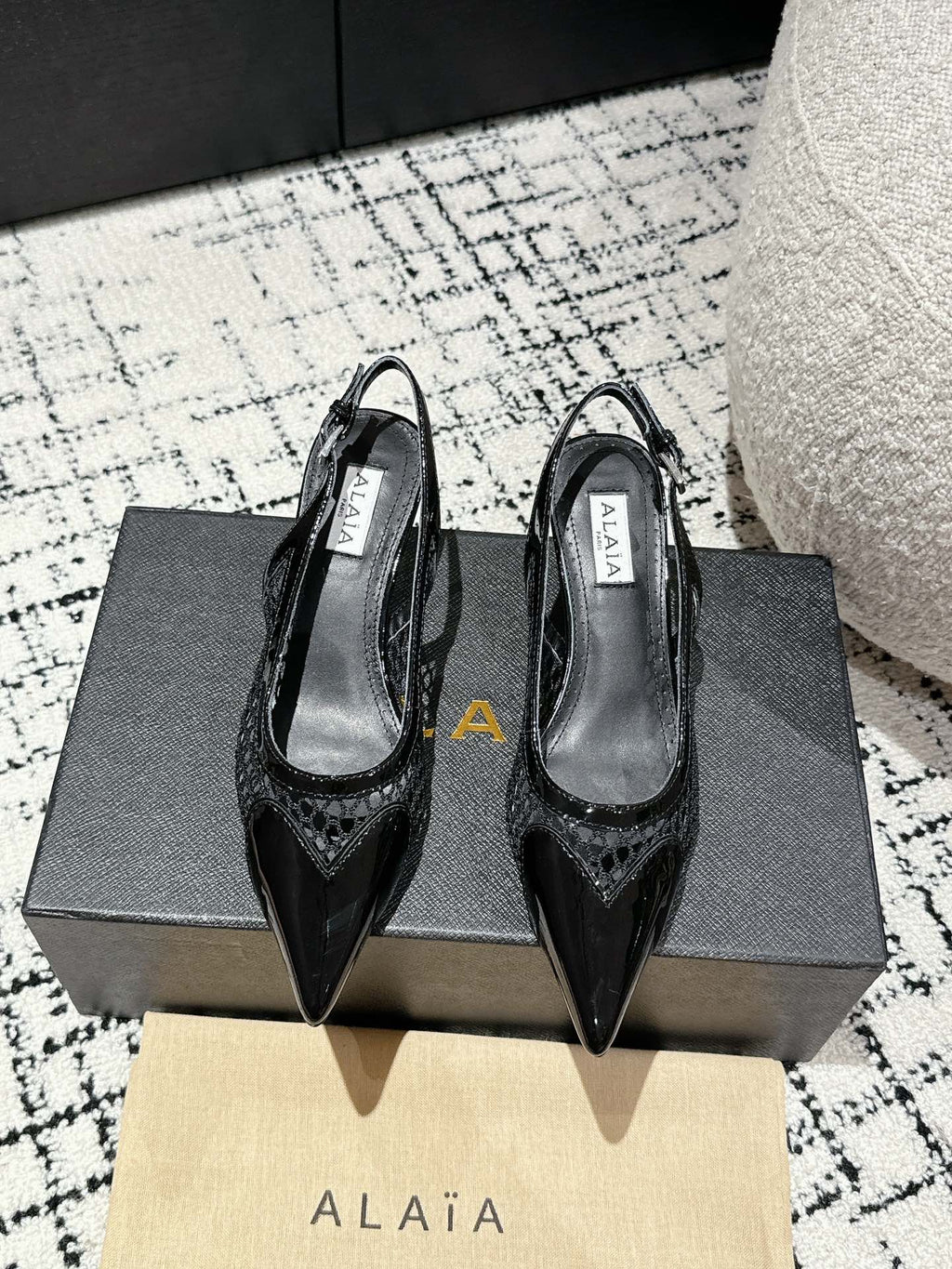 Black Le Coeur Slingbacks In Fishnet