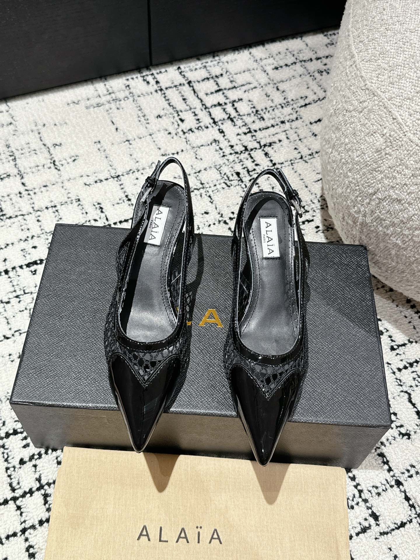 Black Le Coeur Slingbacks In Fishnet