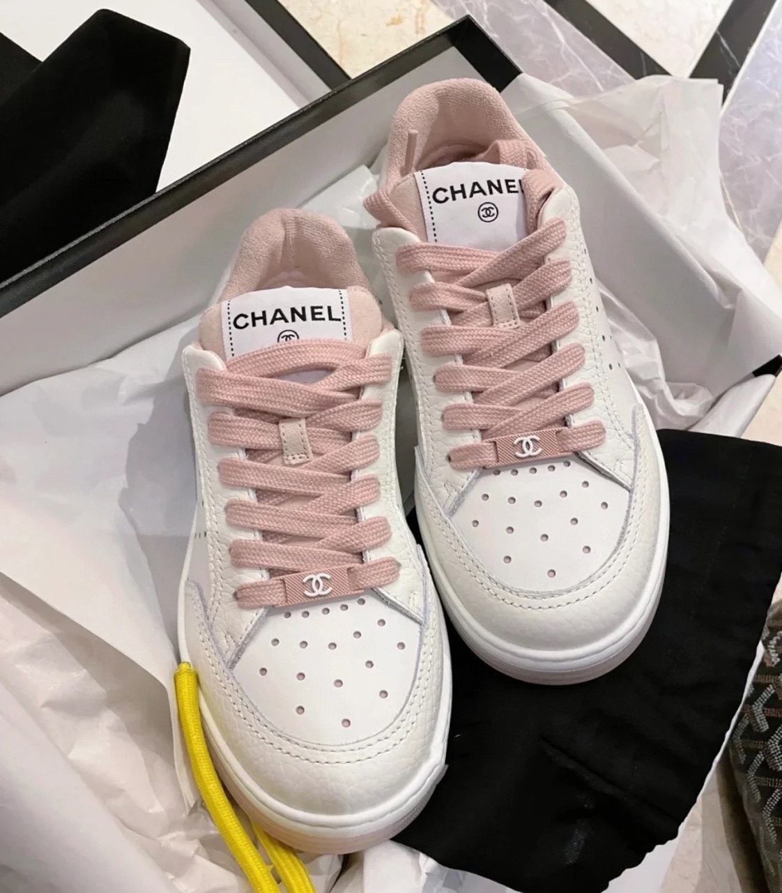 White & Pink CC Sneakers