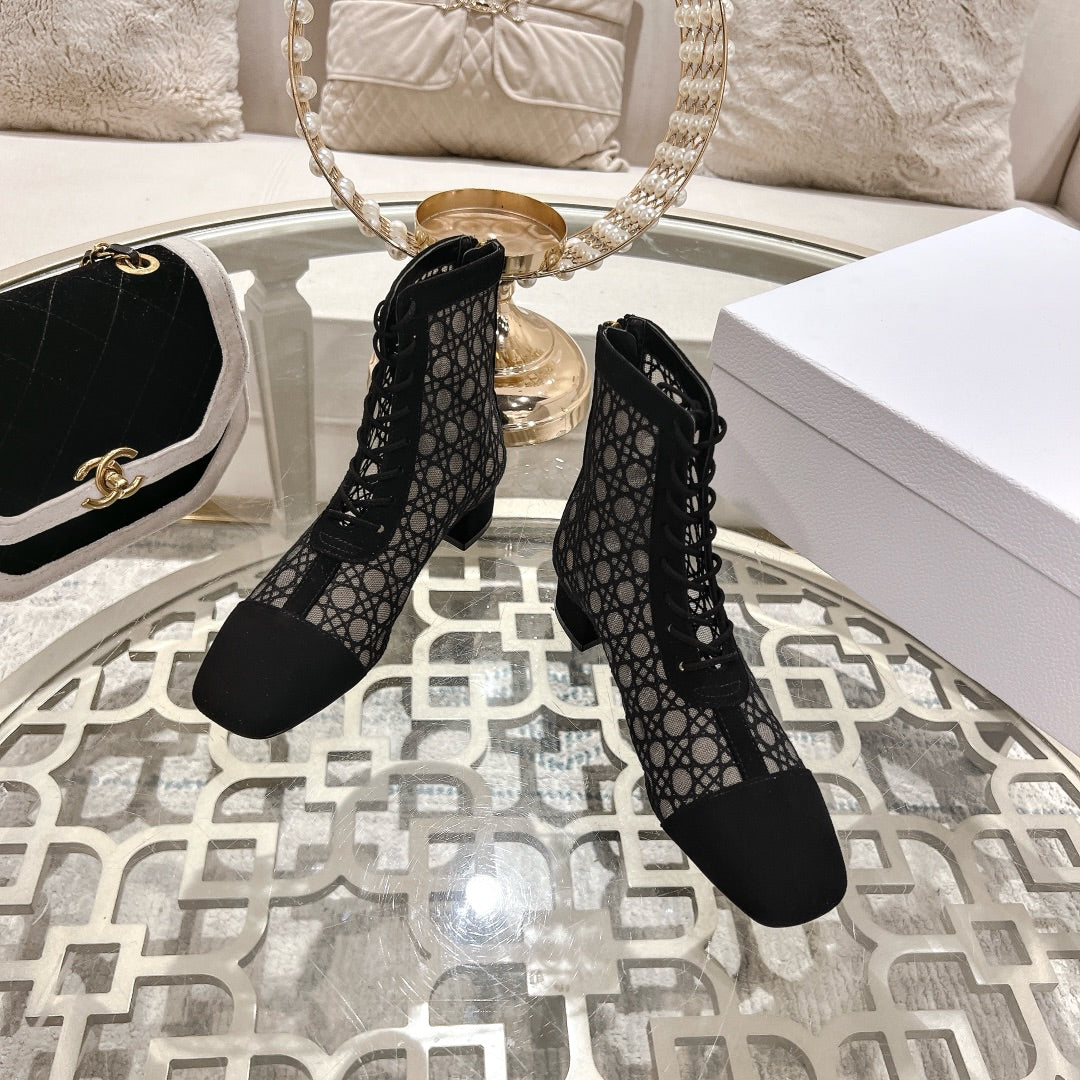 Black Cannage Motif & Suede ND Ankle Boot