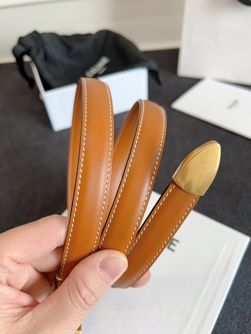 Tan Small Western Belt With Gold Finishing