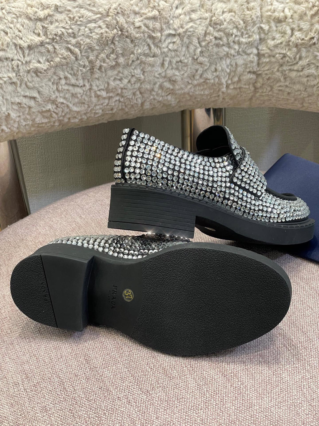 Crystal satin loafers
