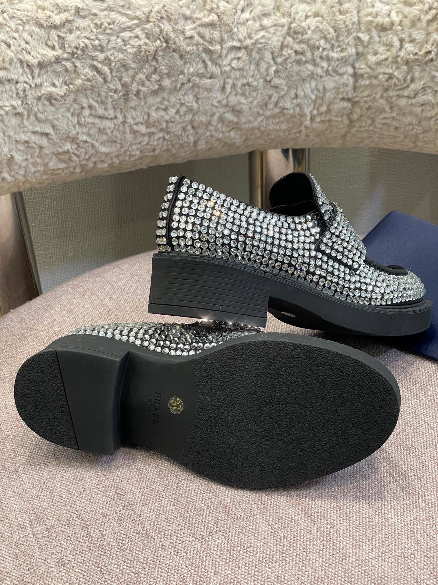 Crystal satin loafers