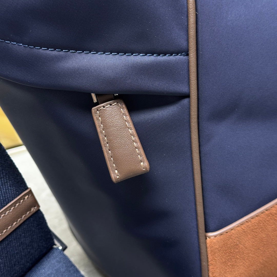 Blue/Coffee Re-Nylon & Leather Shoulder Bag