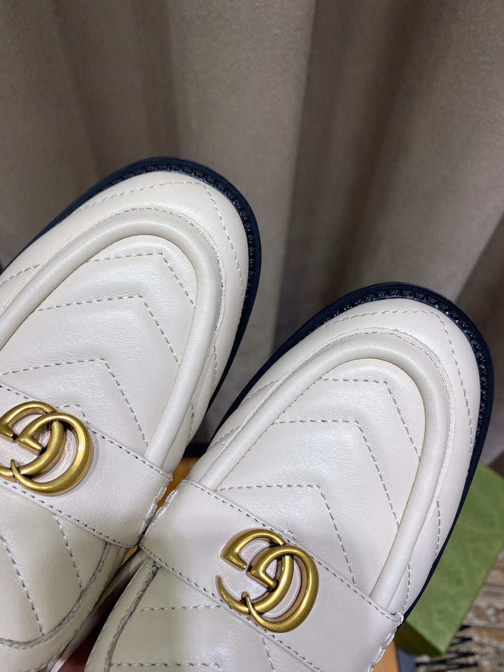 White chevron matelassé loafer