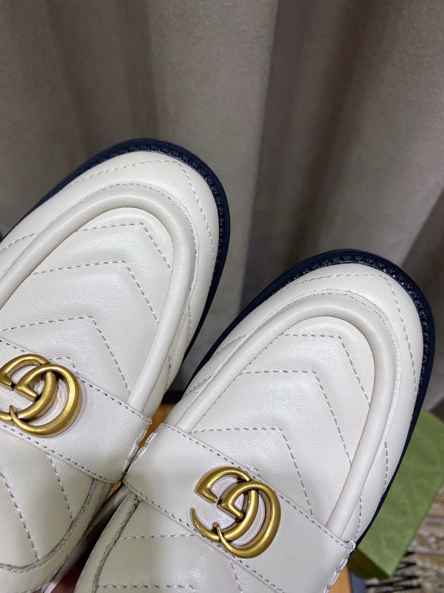 White chevron matelassé loafer