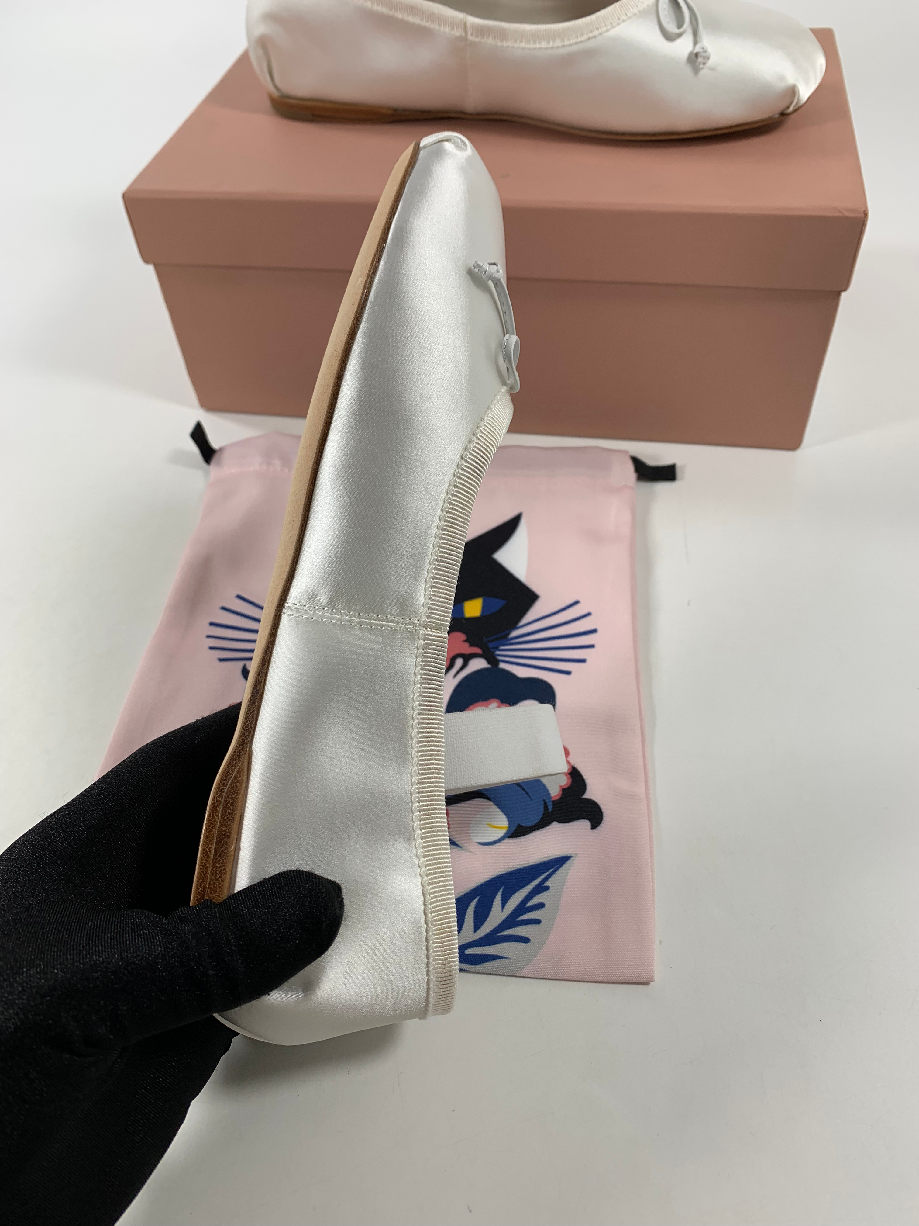 White M Satin ballerinas