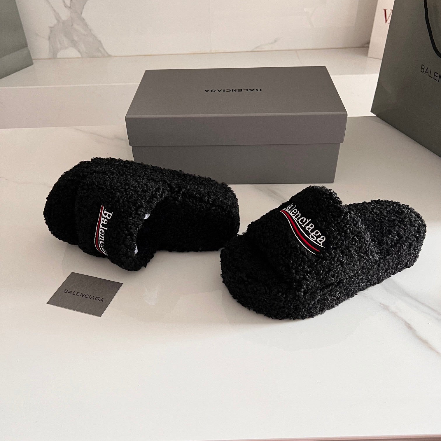 Black Furry Platform Sandal