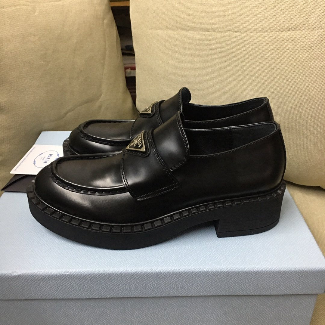 Black brushed leather loafers