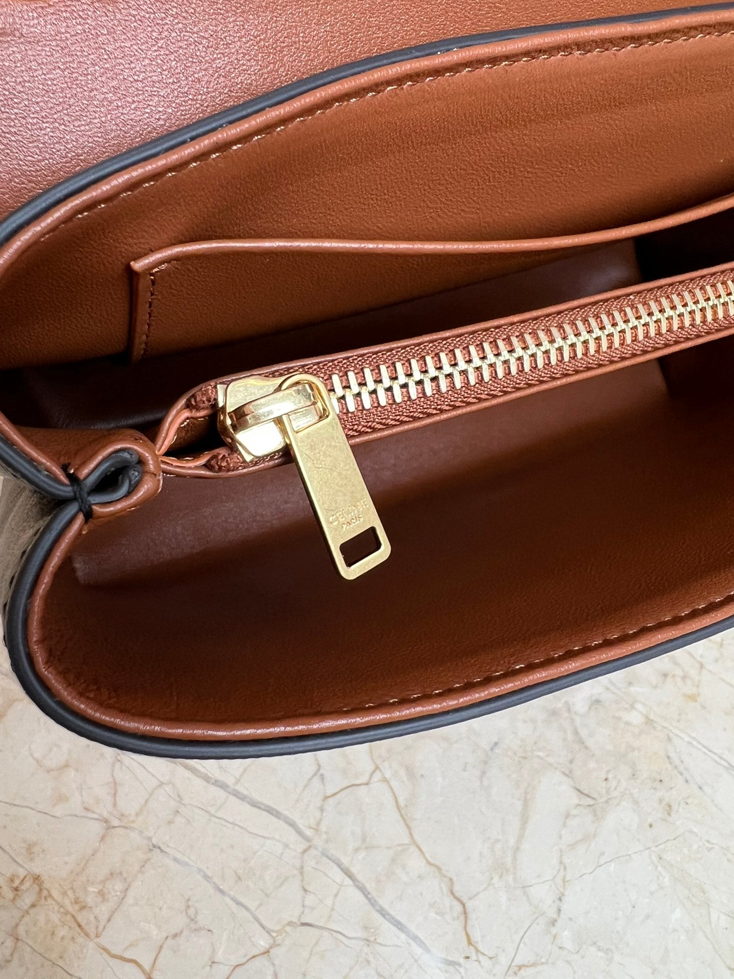 Tan Medium CV Bag With Gold Finishing