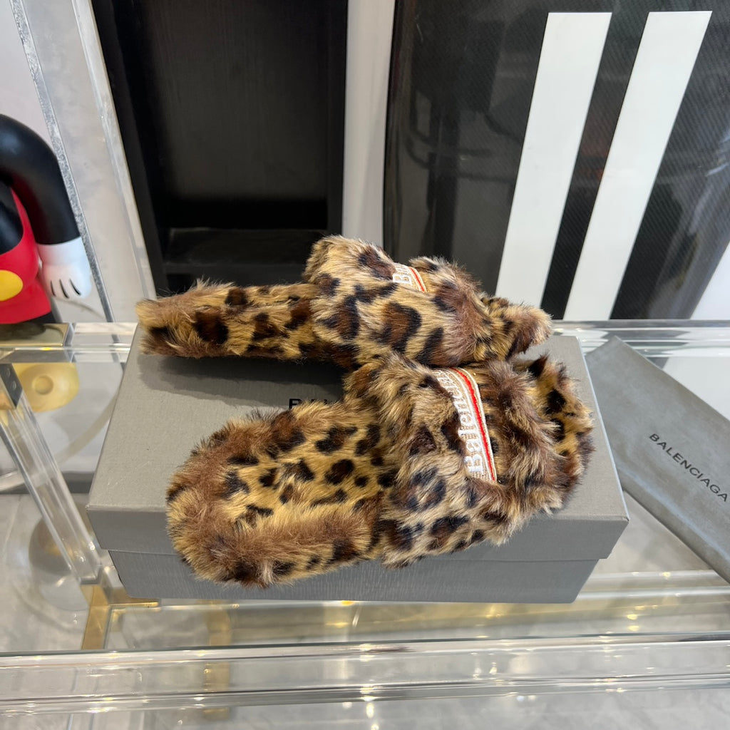 Brown & Black Furry Slides Slip-On Sandals