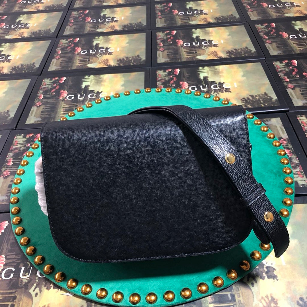 Black GH detailed textured-leather shoulder bag