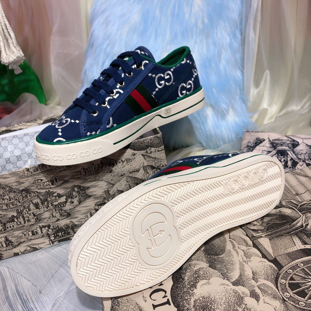 Blue printed canvas sneakers