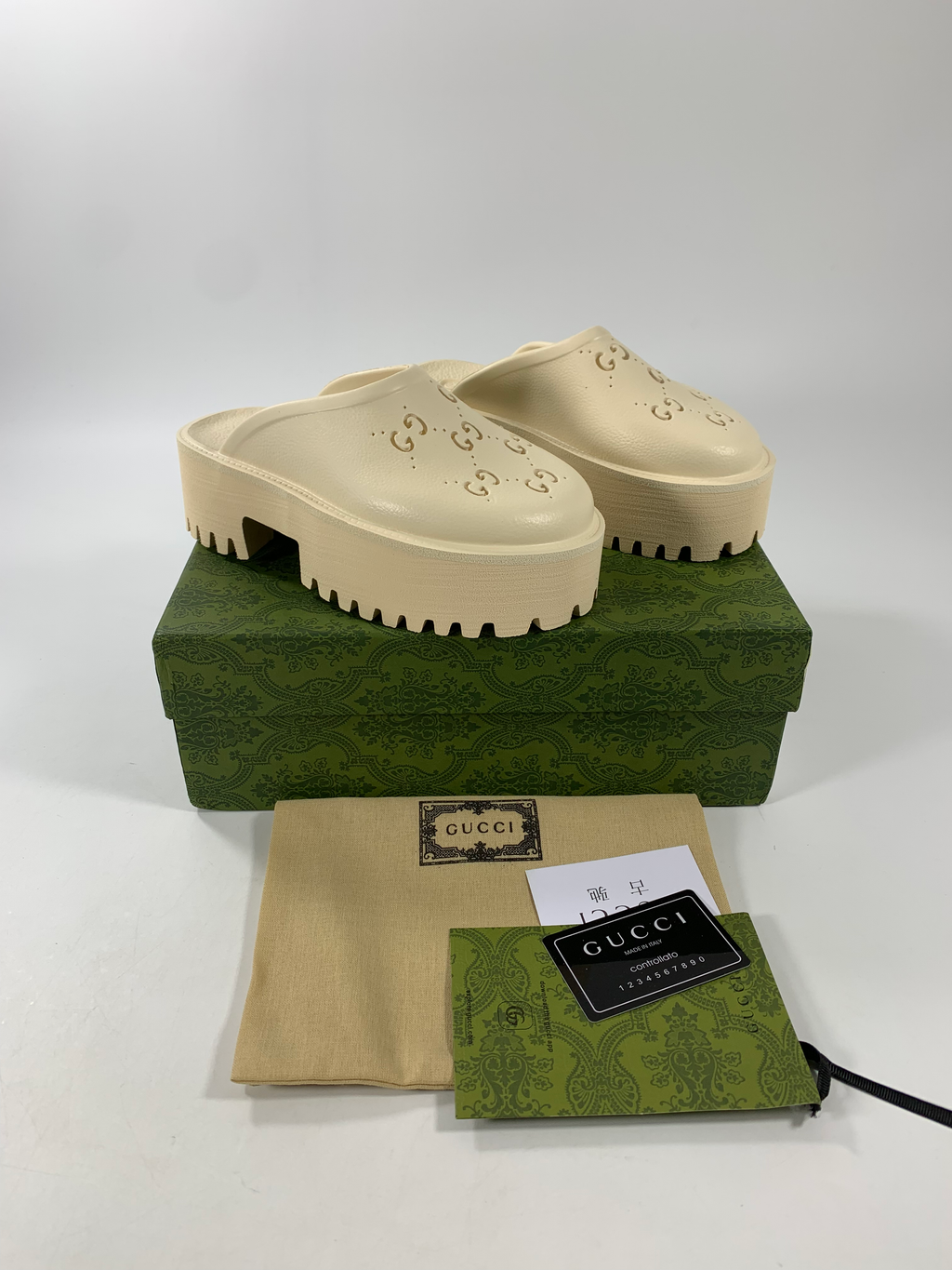 White GE rubber platform mules