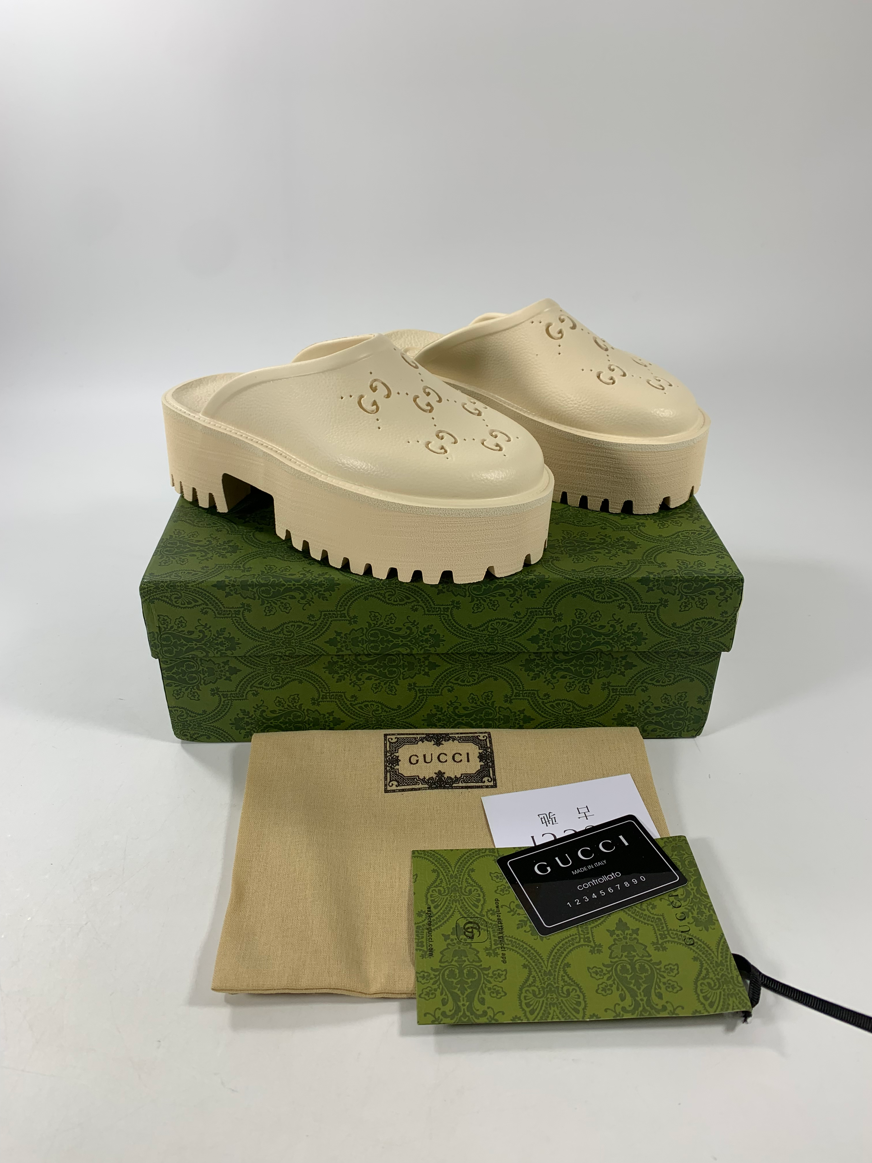 White GE rubber platform mules