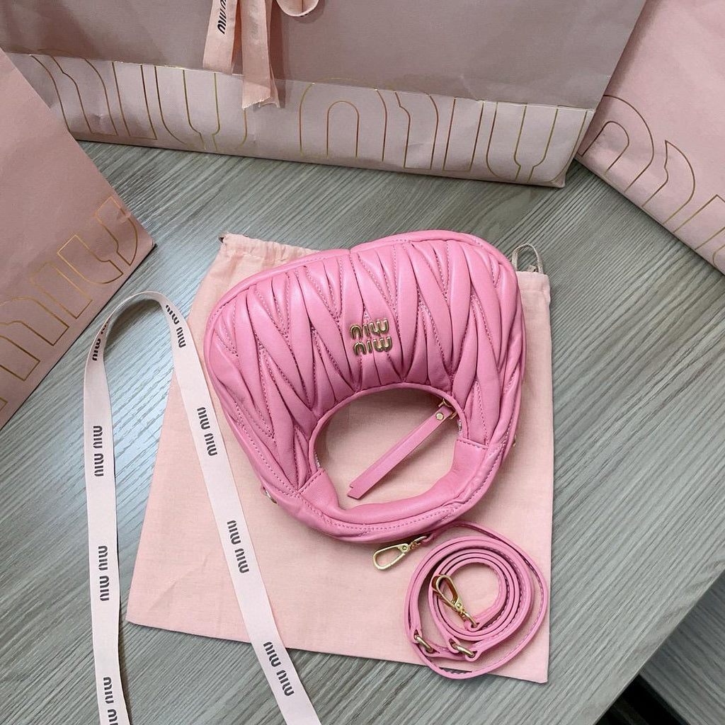 Begonia Pink Wander Matelassé Leather Mini Hobo Bag
