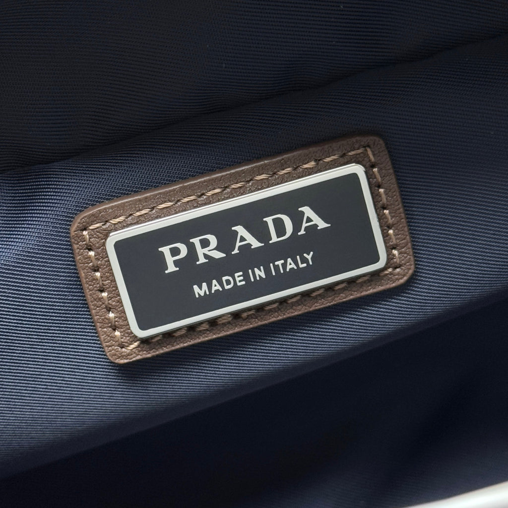 Blue/Coffee Small Re-Nylon & Leather Shoulder Bag