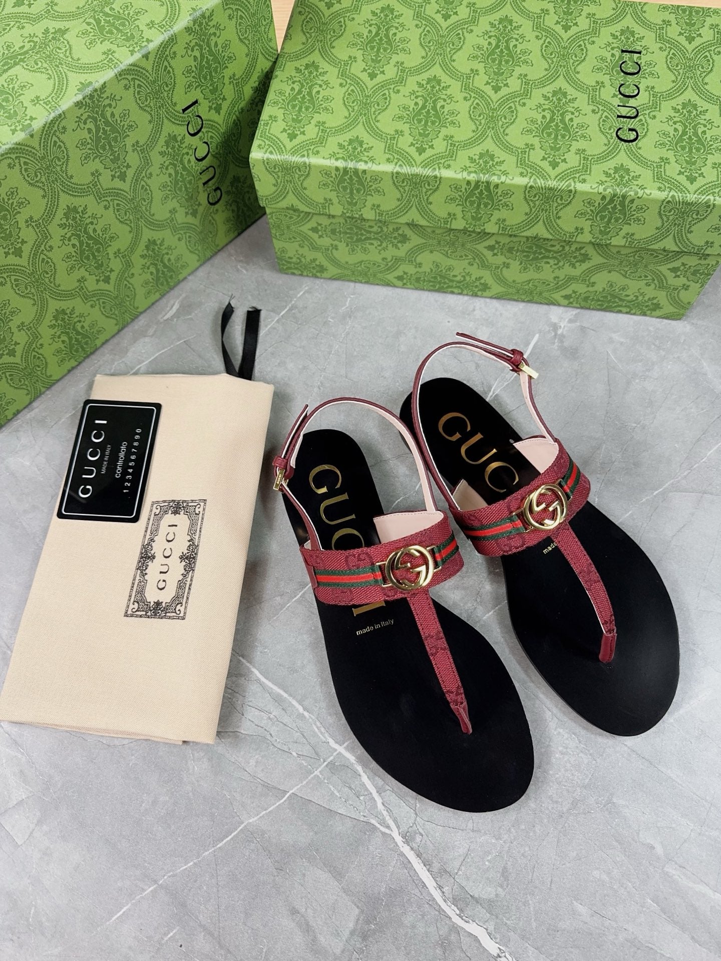 Red Interlocking G Web Sandal