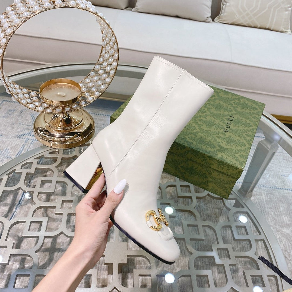 White GH mid-heel ankle boot