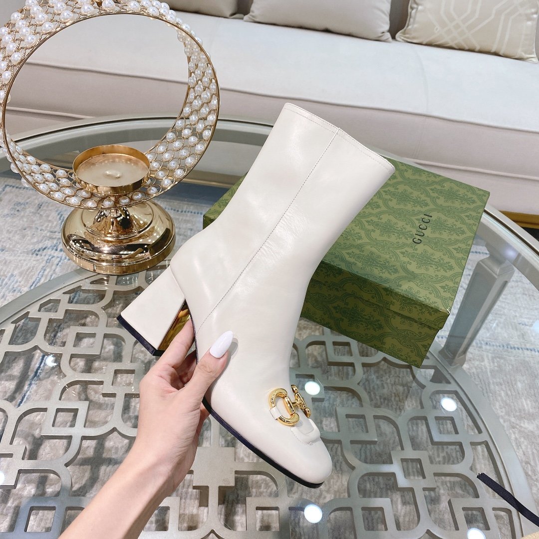 White GH mid-heel ankle boot
