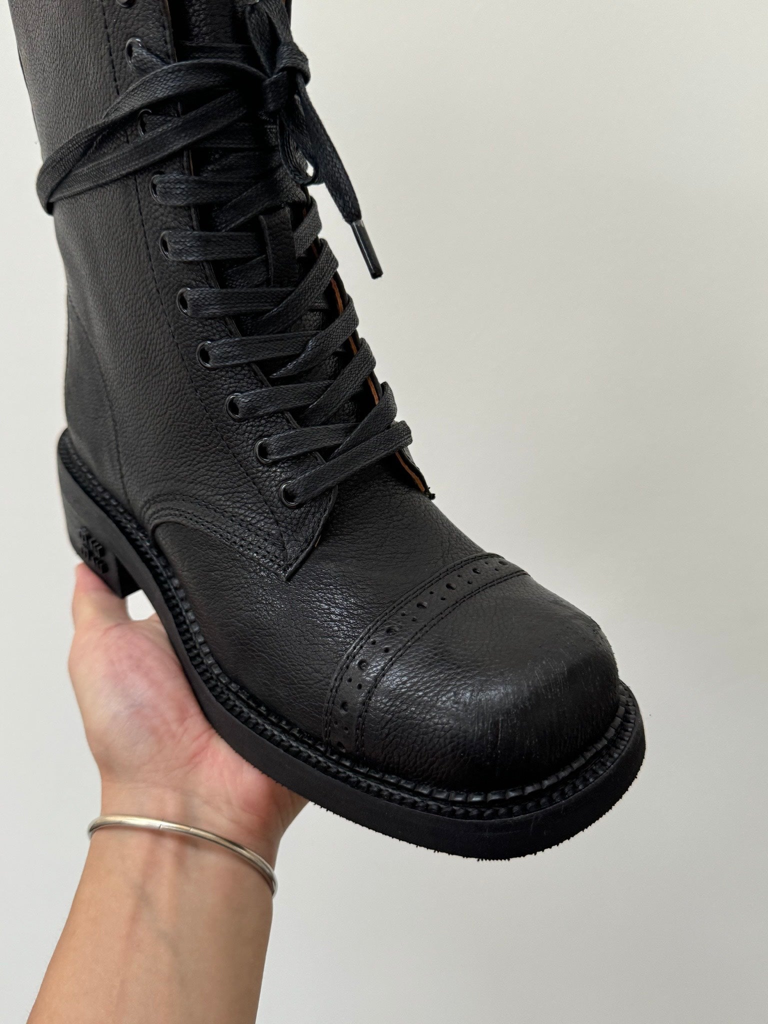 Black Leather Laced Booties