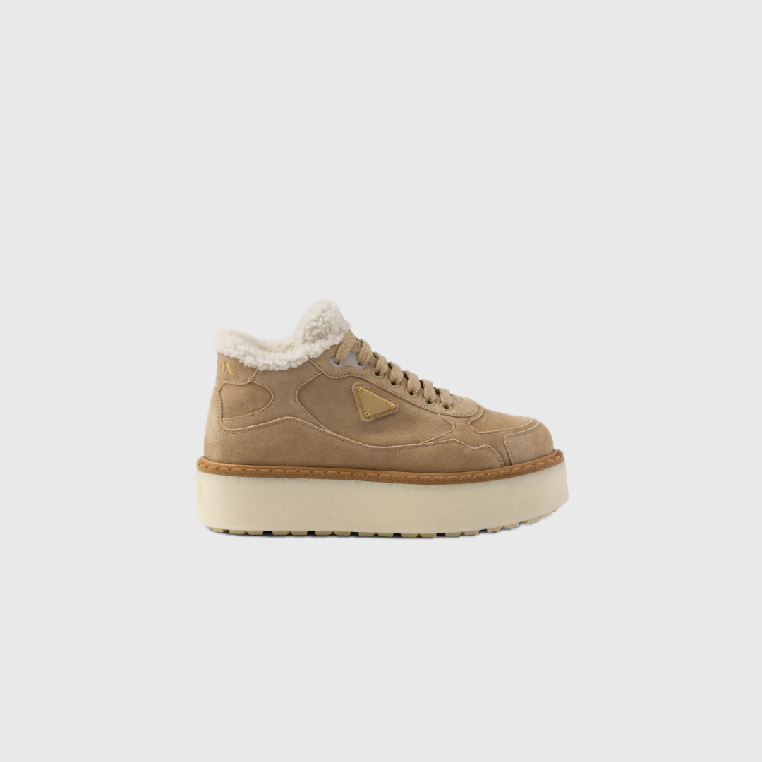 Ecru Suede Mid-Top Sneakers