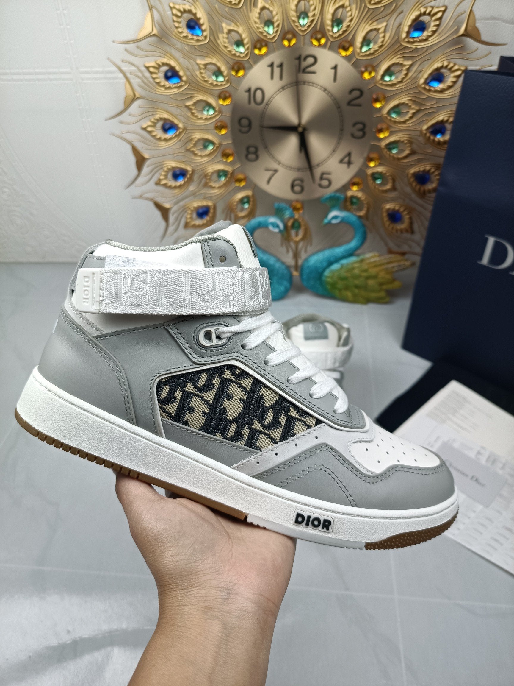 Women's Gray and white DB mid-top sneaker