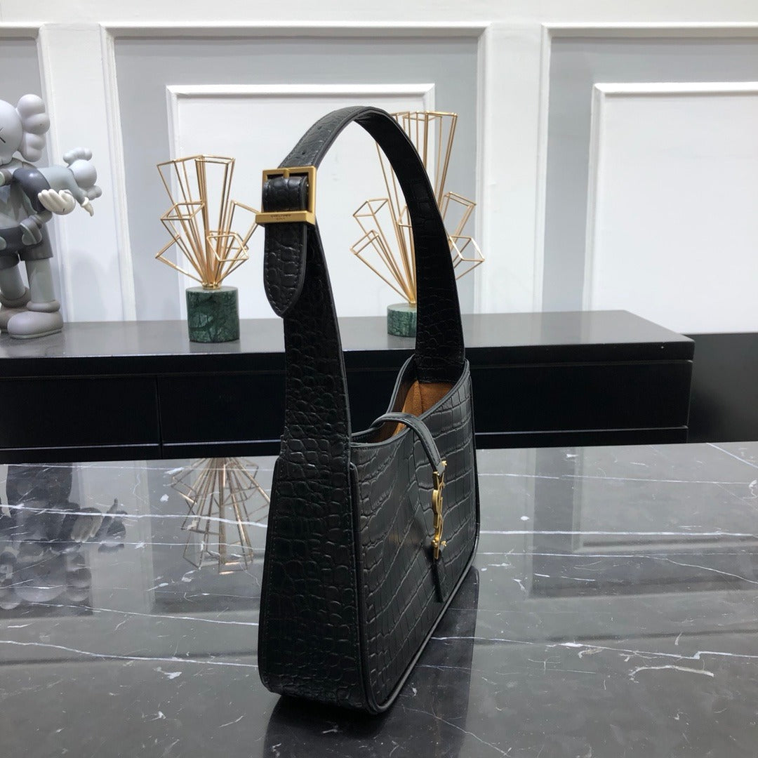 Black crocodile SL leather shoulder bag