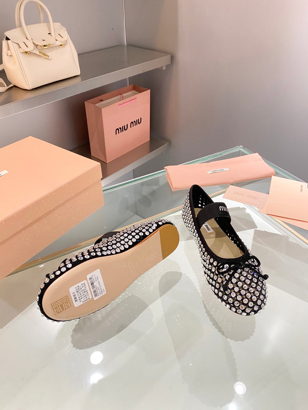 Black M Satin ballerinas with crystals