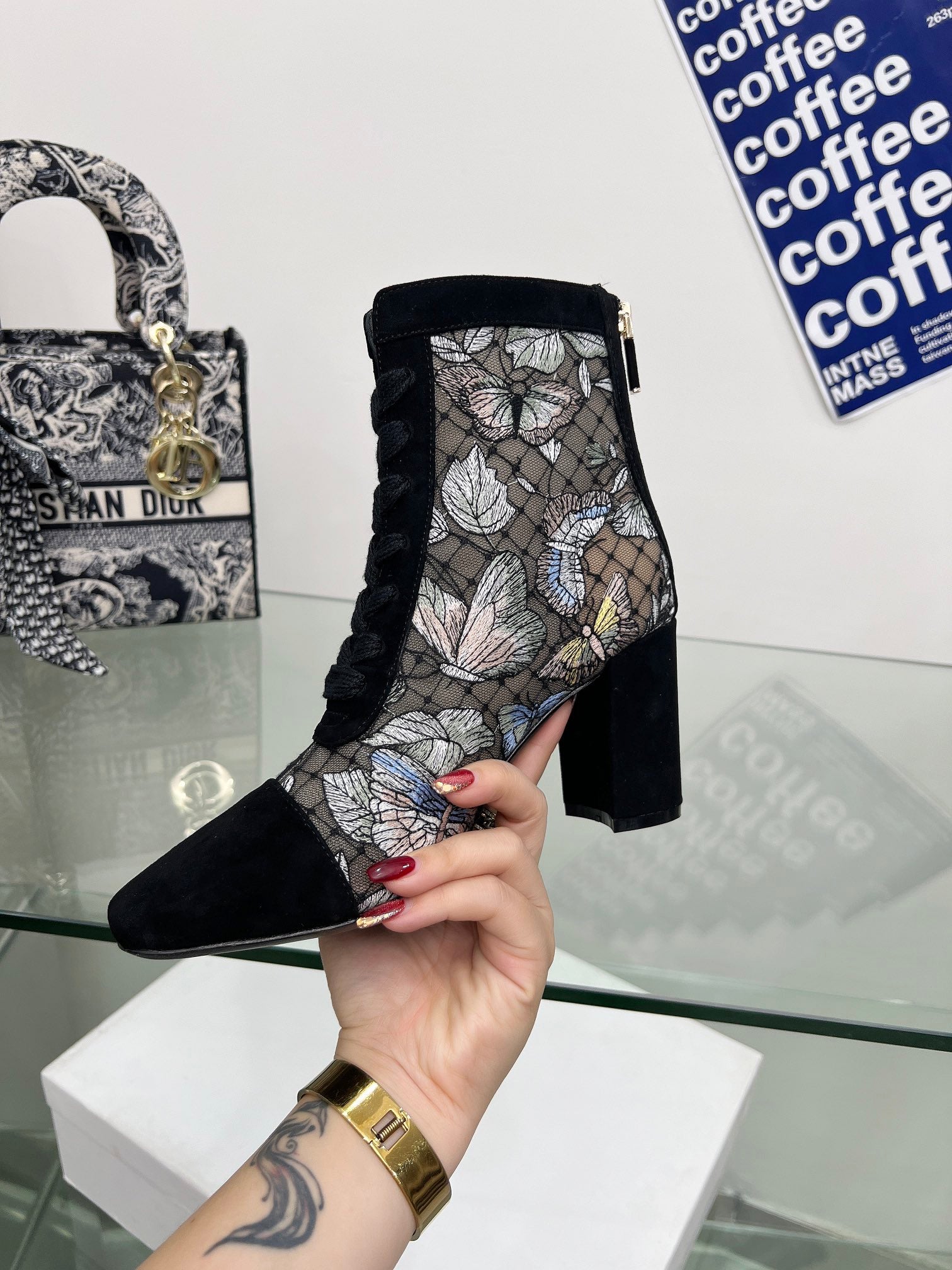 Transparent Mesh & Suede ND Heeled Ankle Boot