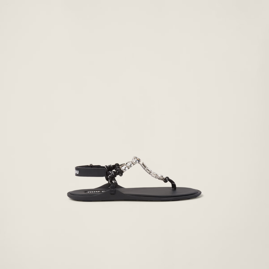 Crystal/Black Cotton Cord Thong Sandals
