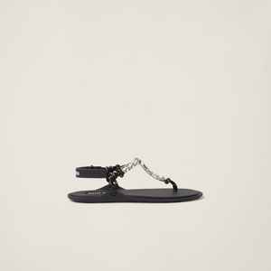 Crystal/Black Cotton Cord Thong Sandals